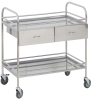 Столик манипуляционный передвижной метал., с бортиками, с двумя полками и двумя выдвижными ящиками (полки- нержавеющая сталь, имп.колеса) МСК-549-02