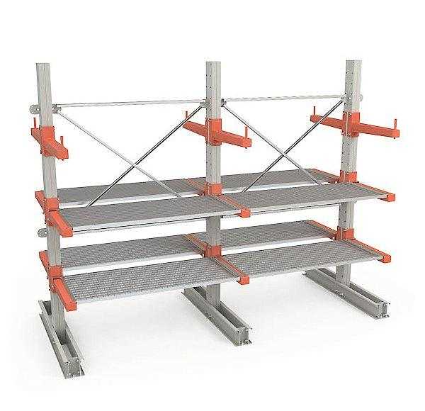 Складской консольный односторонний стеллаж для склада 2500x1500x750 (6 консолей) с настилом