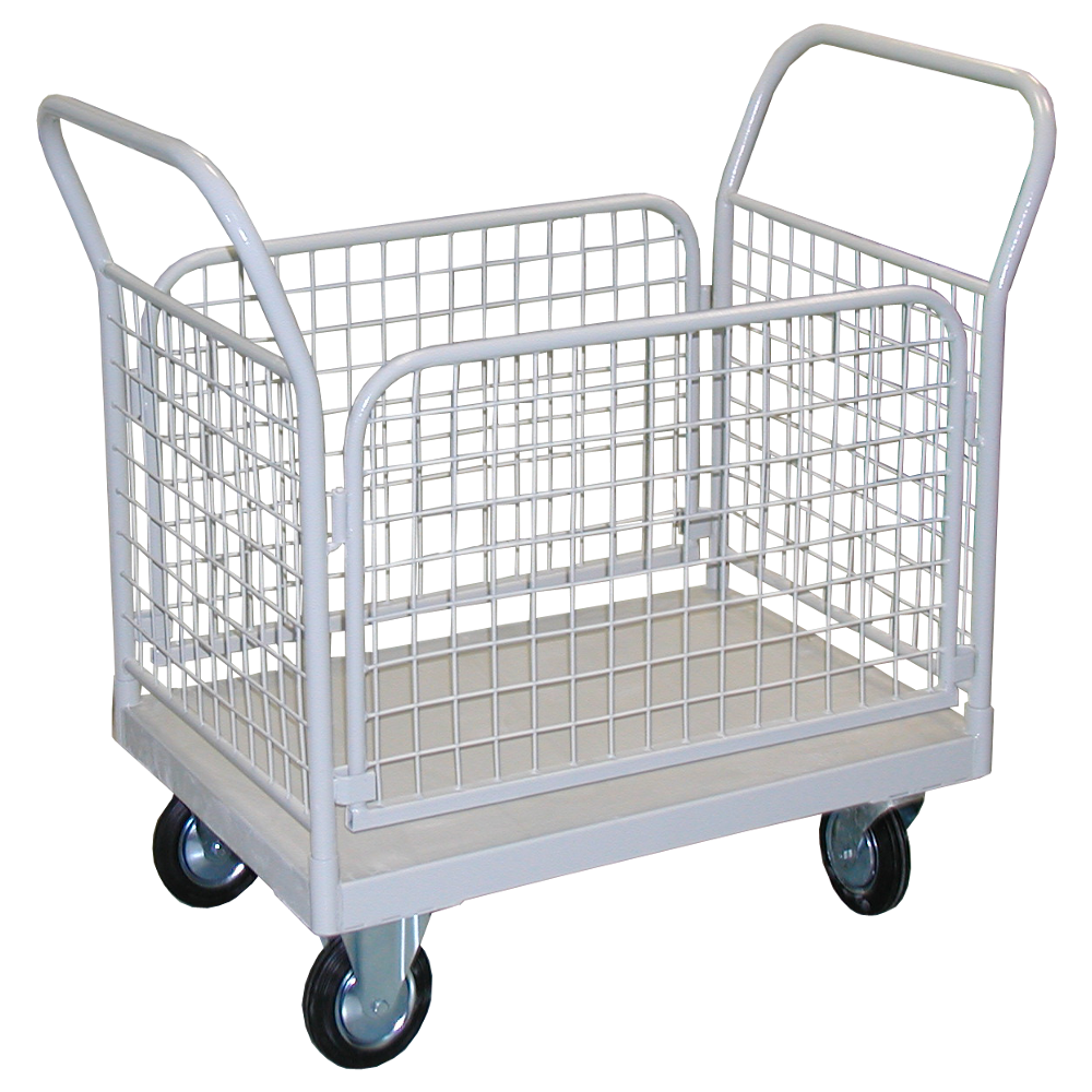 Тележка межкорпусная для перевозки медицинских грузов с двумя ручками и съемными боковыми ограждениями из сварной сетки МСК-528.200